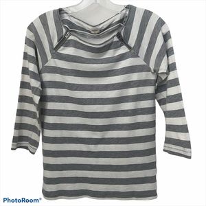 J. Crew Top Boatneck Grey Striped Zippers Nautical Preppy Casual Sailor Shirt XS